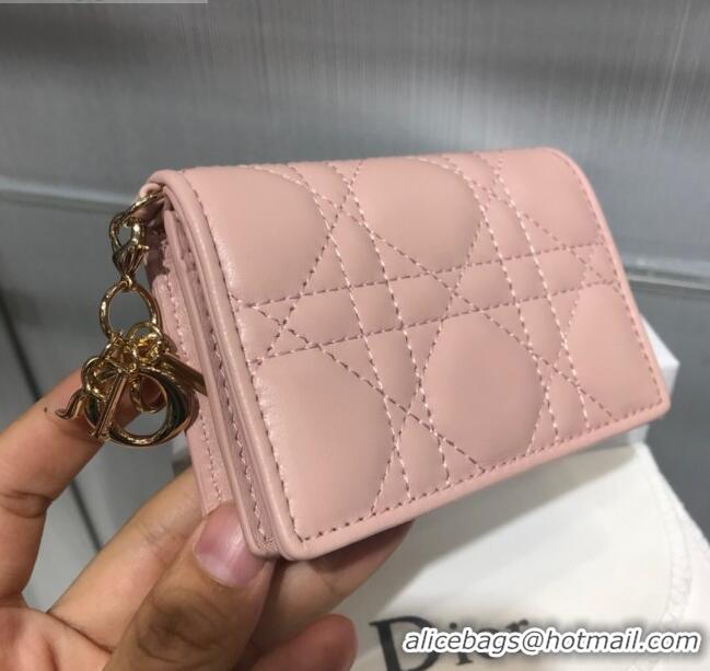 Top Quality Dior Lady Cannage Patent Leather Card Holder Wallet CD2403 Light Pink 2019