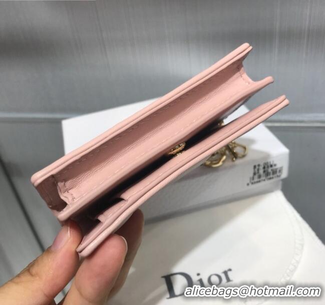 Top Quality Dior Lady Cannage Patent Leather Card Holder Wallet CD2403 Light Pink 2019