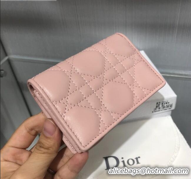 Top Quality Dior Lady Cannage Patent Leather Card Holder Wallet CD2403 Light Pink 2019