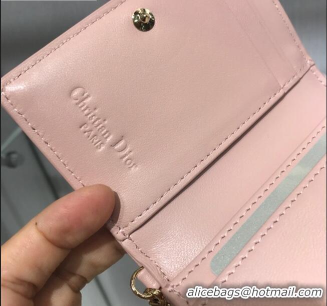 Top Quality Dior Lady Cannage Patent Leather Card Holder Wallet CD2403 Light Pink 2019