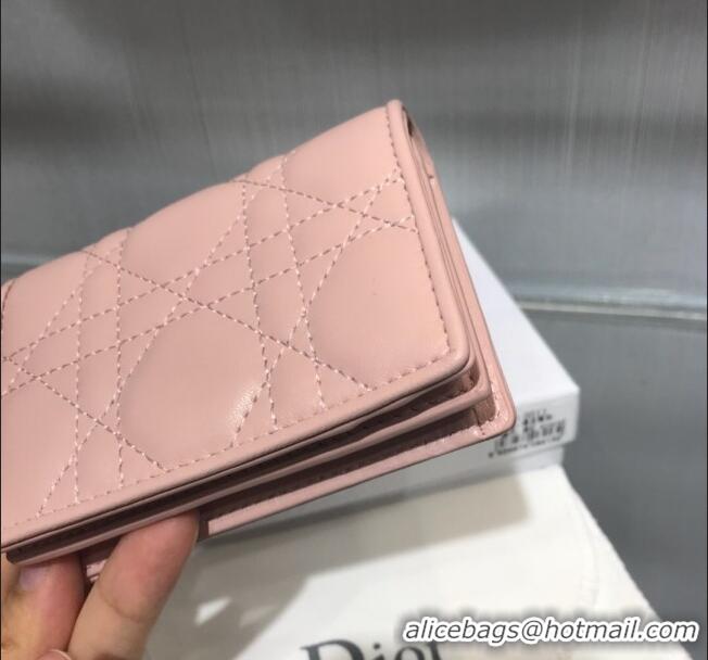 Top Quality Dior Lady Cannage Patent Leather Card Holder Wallet CD2403 Light Pink 2019