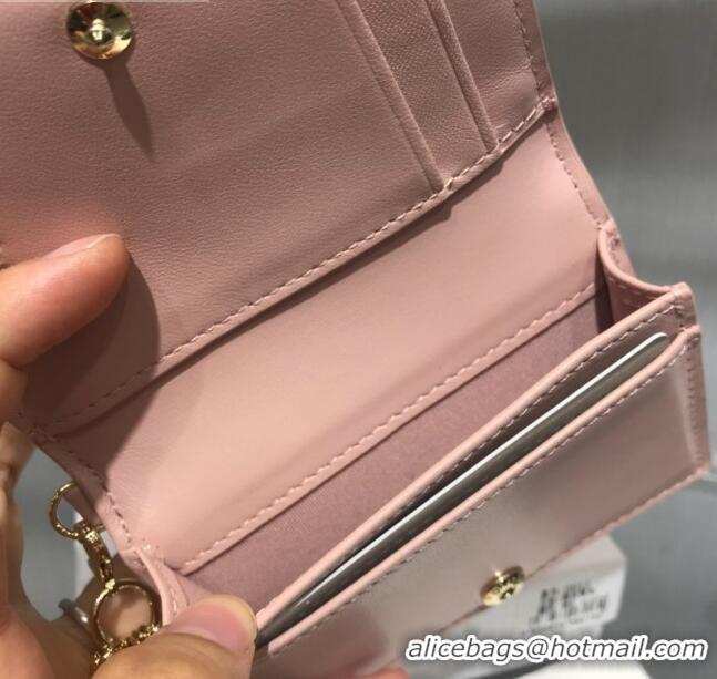 Top Quality Dior Lady Cannage Patent Leather Card Holder Wallet CD2403 Light Pink 2019