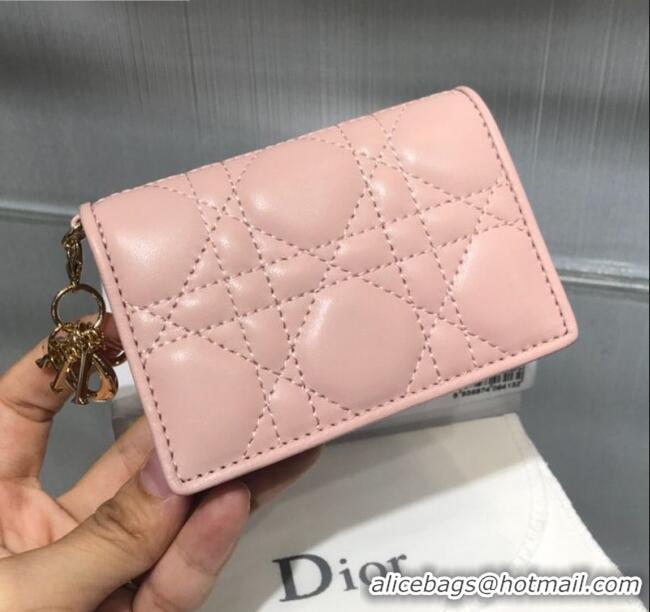 Top Quality Dior Lady Cannage Patent Leather Card Holder Wallet CD2403 Light Pink 2019