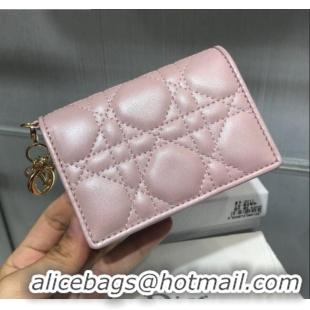 Latest Style Dior Lady Cannage Lambskin Card Holder Wallet CD1066 Pearl Pink 2019