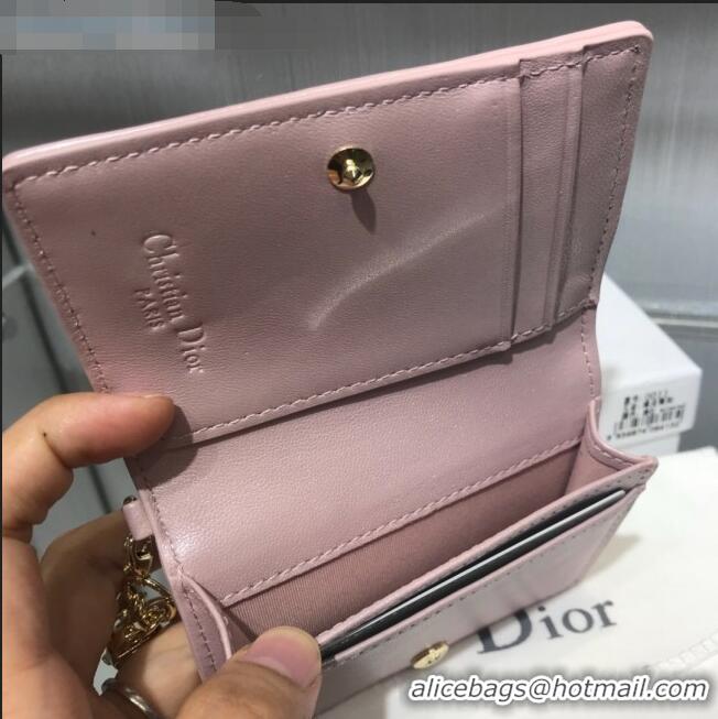 Latest Style Dior Lady Cannage Lambskin Card Holder Wallet CD1066 Pearl Pink 2019