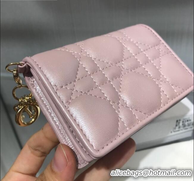 Latest Style Dior Lady Cannage Lambskin Card Holder Wallet CD1066 Pearl Pink 2019