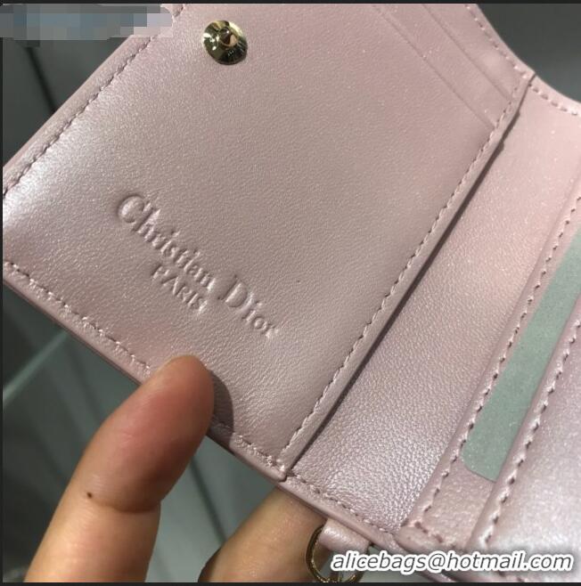 Latest Style Dior Lady Cannage Lambskin Card Holder Wallet CD1066 Pearl Pink 2019