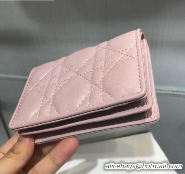 Latest Style Dior Lady Cannage Lambskin Card Holder Wallet CD1066 Pearl Pink 2019