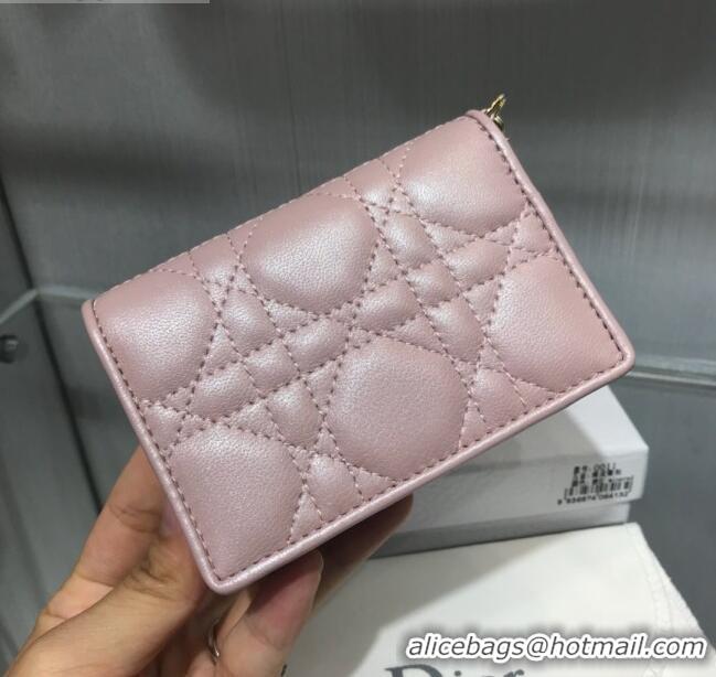 Latest Style Dior Lady Cannage Lambskin Card Holder Wallet CD1066 Pearl Pink 2019