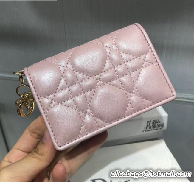 Latest Style Dior Lady Cannage Lambskin Card Holder Wallet CD1066 Pearl Pink 2019