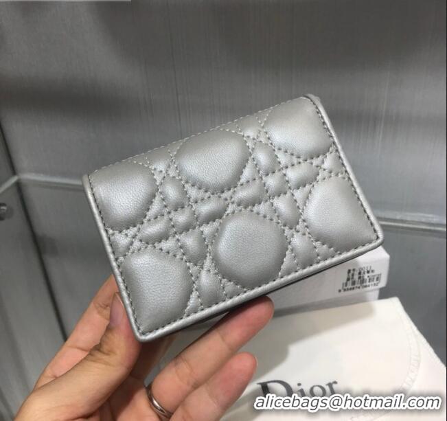 Discount Dior Lady Cannage Lambskin Card Holder Wallet CD1066 Silver Grey 2019