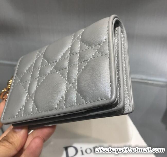 Discount Dior Lady Cannage Lambskin Card Holder Wallet CD1066 Silver Grey 2019