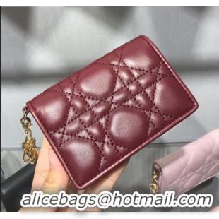 Hot Sell Dior Lady Cannage Lambskin Card Holder Wallet CD1066 Burgundy 2019