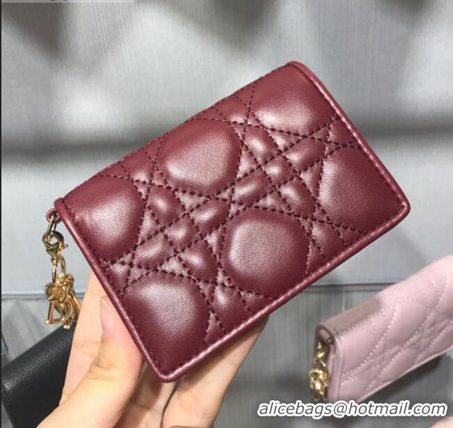 Hot Sell Dior Lady Cannage Lambskin Card Holder Wallet CD1066 Burgundy 2019