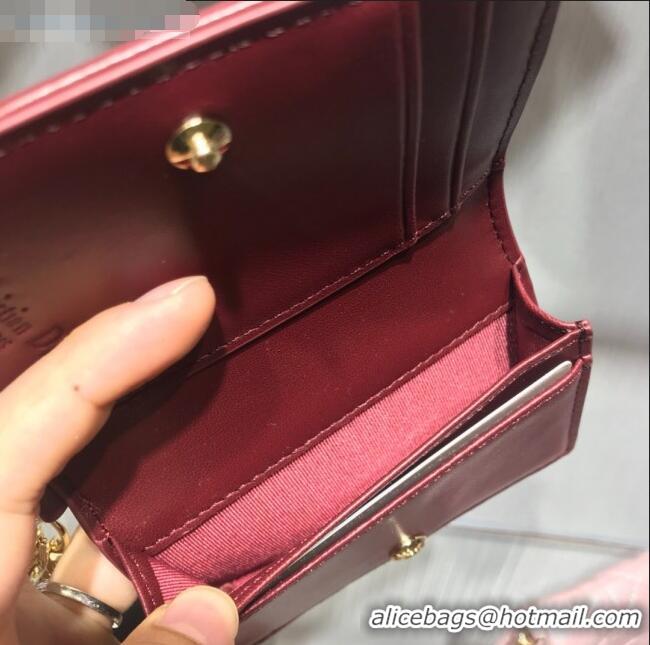 Hot Sell Dior Lady Cannage Lambskin Card Holder Wallet CD1066 Burgundy 2019