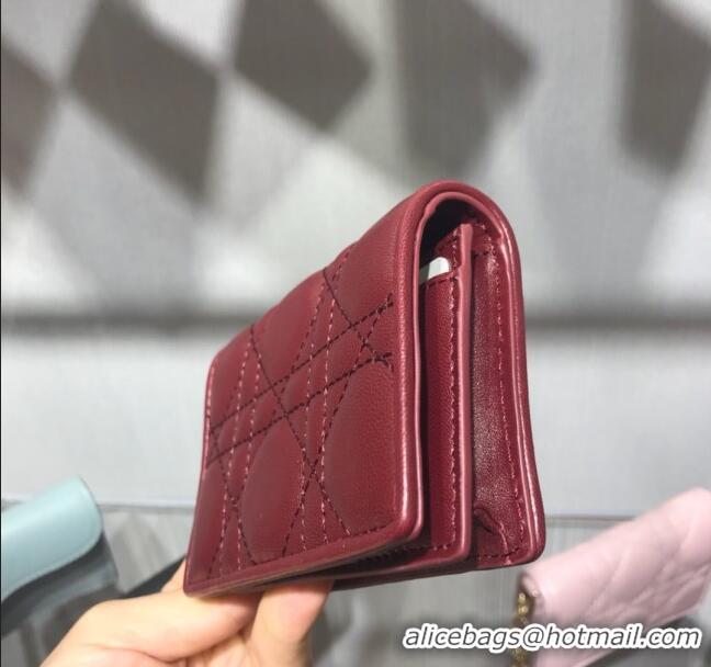 Hot Sell Dior Lady Cannage Lambskin Card Holder Wallet CD1066 Burgundy 2019