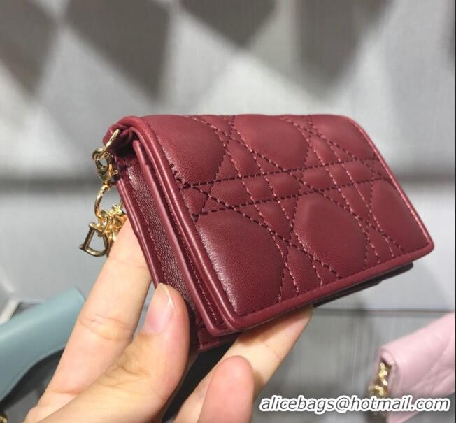 Hot Sell Dior Lady Cannage Lambskin Card Holder Wallet CD1066 Burgundy 2019