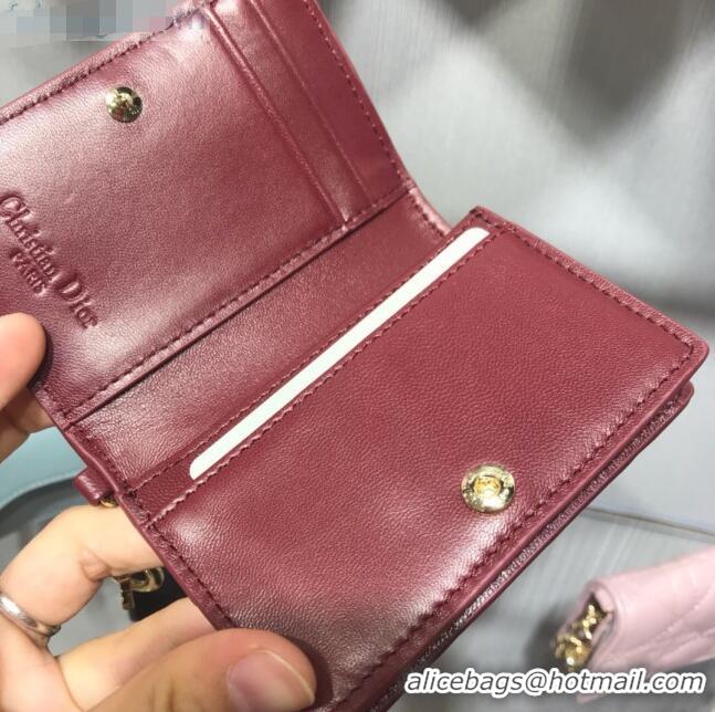 Hot Sell Dior Lady Cannage Lambskin Card Holder Wallet CD1066 Burgundy 2019