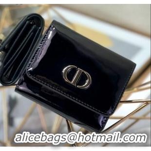 Top Quality Dior Medium 30 Montaigne Lotus Patent Leather Wallet CD1751 Black 2019