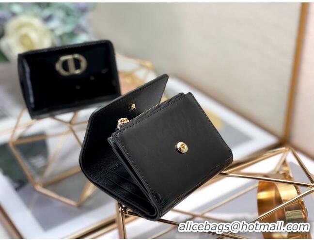 Top Quality Dior Medium 30 Montaigne Lotus Patent Leather Wallet CD1751 Black 2019