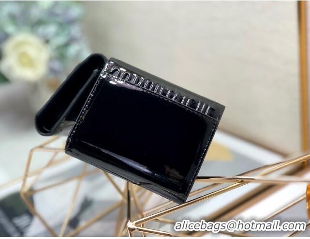 Top Quality Dior Medium 30 Montaigne Lotus Patent Leather Wallet CD1751 Black 2019