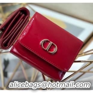 Cheapest Dior Medium 30 Montaigne Lotus Patent Leather Wallet CD1751 Red 2019