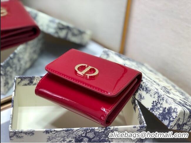 Cheapest Dior Medium 30 Montaigne Lotus Patent Leather Wallet CD1751 Red 2019