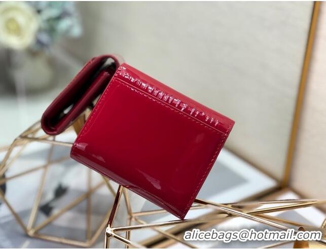 Cheapest Dior Medium 30 Montaigne Lotus Patent Leather Wallet CD1751 Red 2019