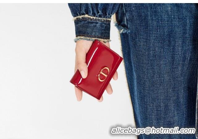 Cheapest Dior Medium 30 Montaigne Lotus Patent Leather Wallet CD1751 Red 2019