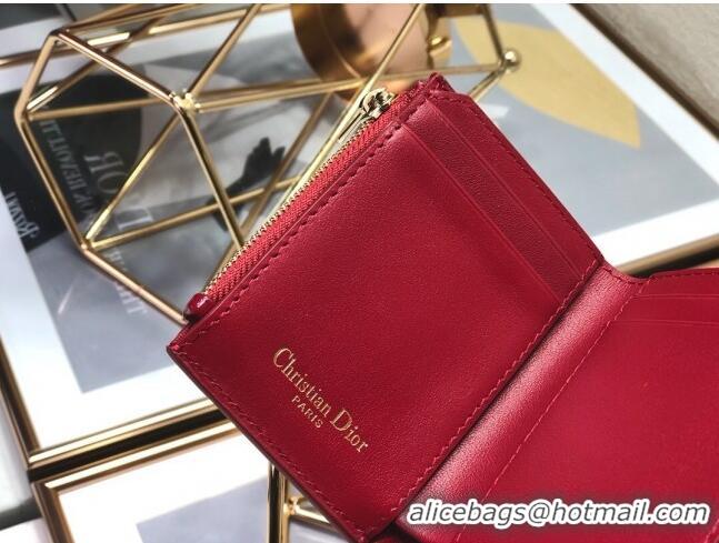 Cheapest Dior Medium 30 Montaigne Lotus Patent Leather Wallet CD1751 Red 2019