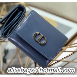 Top Quality Dior Medium 30 Montaigne Lotus Patent Leather Wallet CD1751 Blue 2019