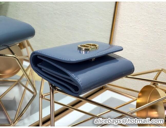 Top Quality Dior Medium 30 Montaigne Lotus Patent Leather Wallet CD1751 Blue 2019