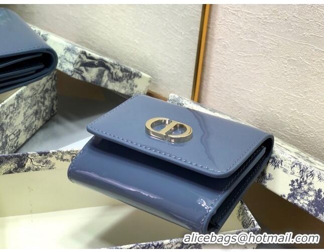 Top Quality Dior Medium 30 Montaigne Lotus Patent Leather Wallet CD1751 Blue 2019