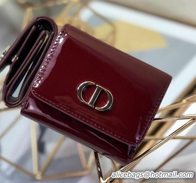 Buy Cheap Dior Medium 30 Montaigne Lotus Patent Leather Wallet CD1751 Burgundy 2019