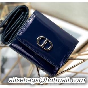 Top Quality Dior Medium 30 Montaigne Lotus Patent Leather Wallet CD1751 Navy Blue 2019