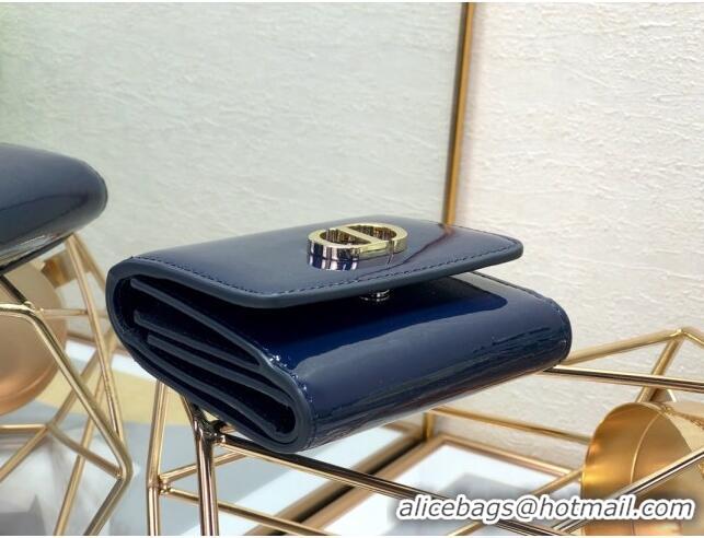 Top Quality Dior Medium 30 Montaigne Lotus Patent Leather Wallet CD1751 Navy Blue 2019