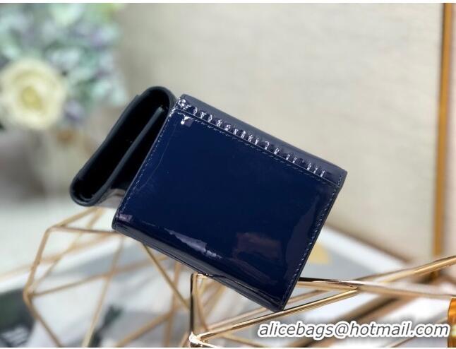 Top Quality Dior Medium 30 Montaigne Lotus Patent Leather Wallet CD1751 Navy Blue 2019