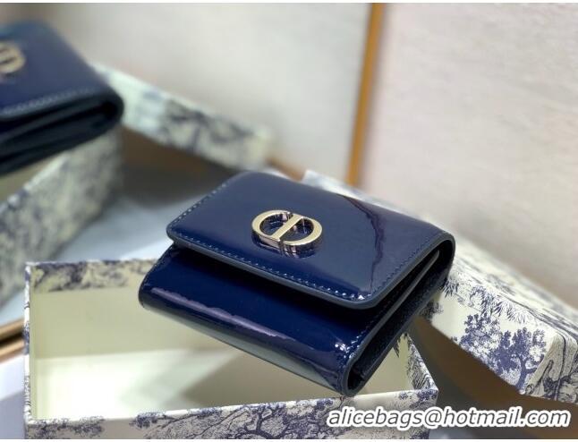 Top Quality Dior Medium 30 Montaigne Lotus Patent Leather Wallet CD1751 Navy Blue 2019