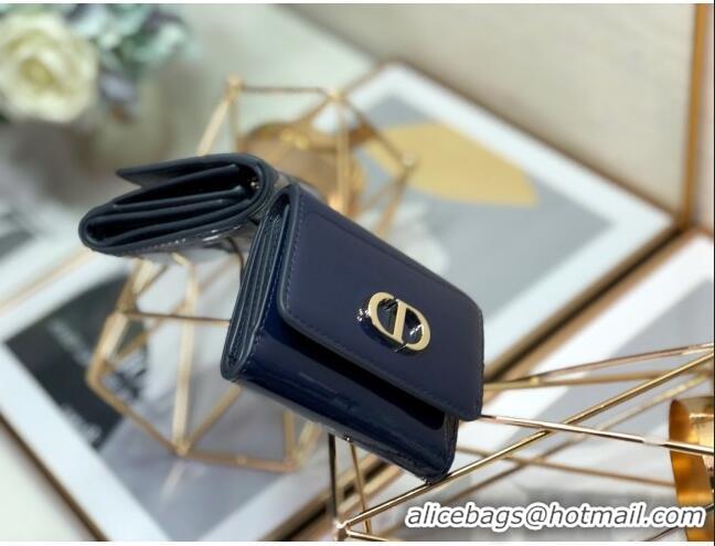 Top Quality Dior Medium 30 Montaigne Lotus Patent Leather Wallet CD1751 Navy Blue 2019