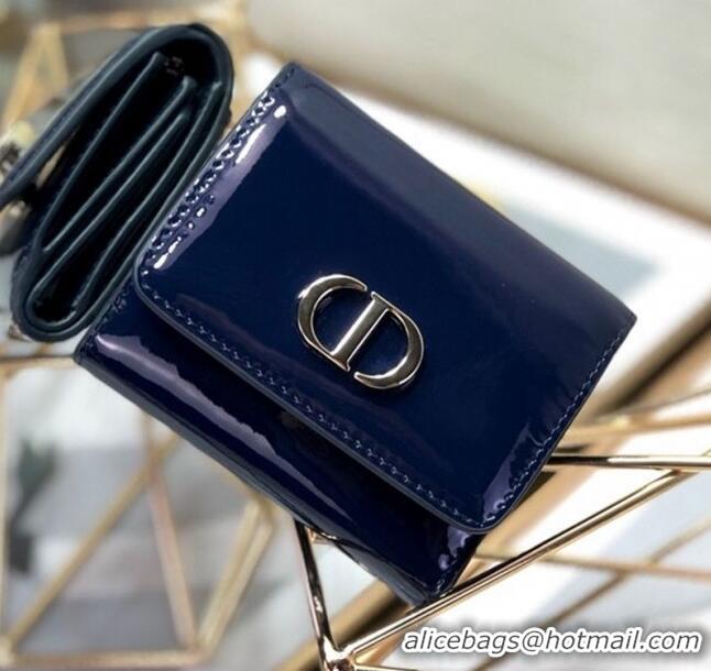 Top Quality Dior Medium 30 Montaigne Lotus Patent Leather Wallet CD1751 Navy Blue 2019