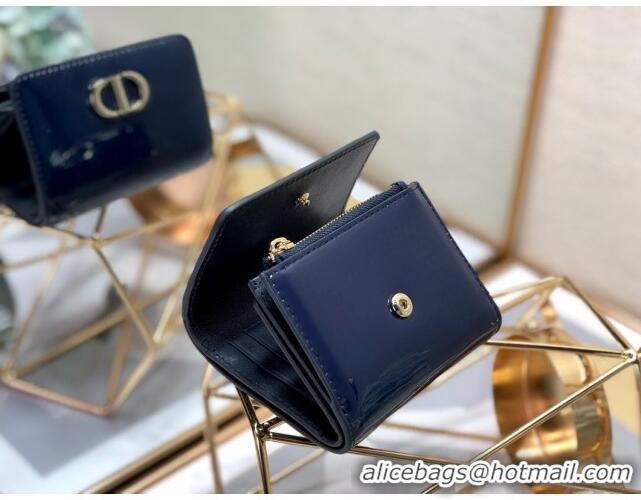 Top Quality Dior Medium 30 Montaigne Lotus Patent Leather Wallet CD1751 Navy Blue 2019