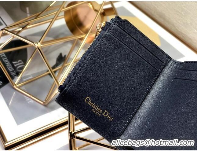 Top Quality Dior Medium 30 Montaigne Lotus Patent Leather Wallet CD1751 Navy Blue 2019