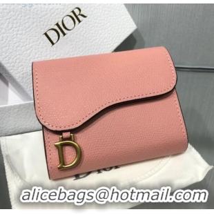 Good Taste Dior Saddle Grained Calfskin Mini Flap Wallet CD1311 Pink 2019