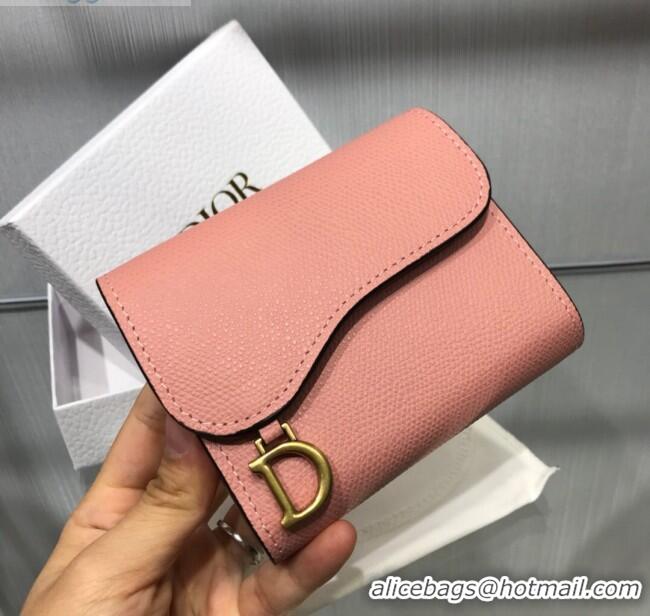 Good Taste Dior Saddle Grained Calfskin Mini Flap Wallet CD1311 Pink 2019