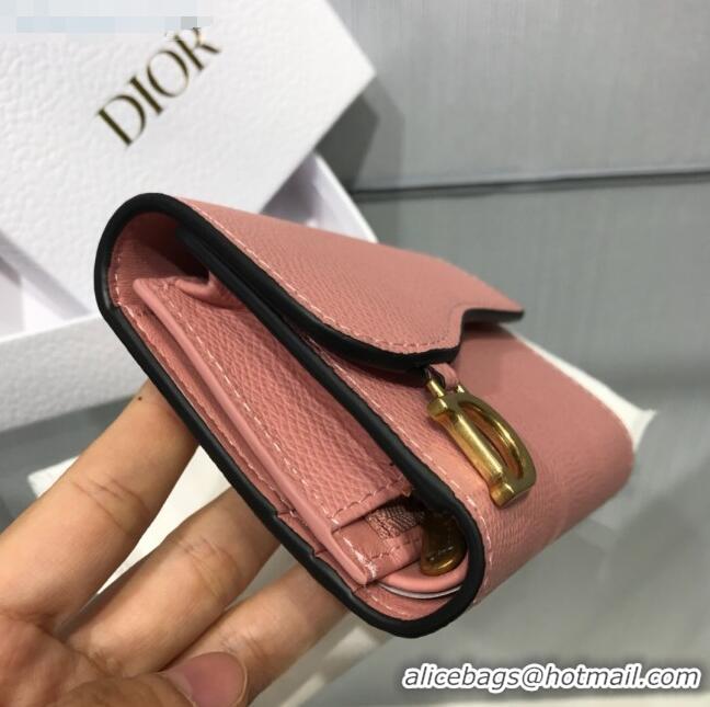 Good Taste Dior Saddle Grained Calfskin Mini Flap Wallet CD1311 Pink 2019