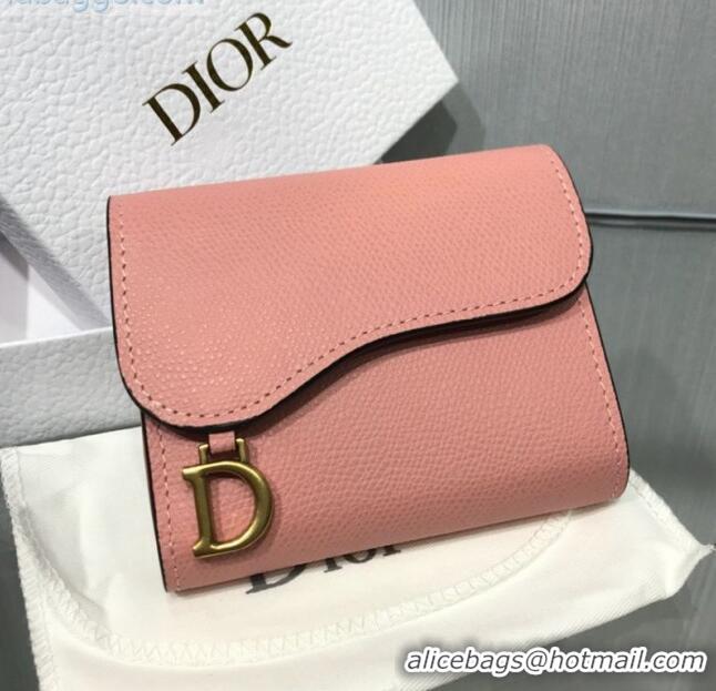 Good Taste Dior Saddle Grained Calfskin Mini Flap Wallet CD1311 Pink 2019