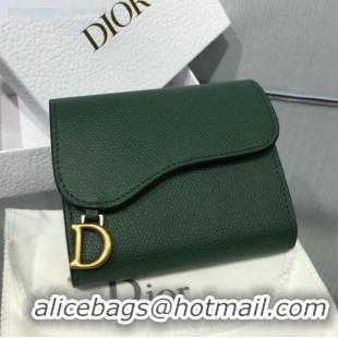 Good Product Dior Saddle Grained Calfskin Mini Flap Wallet CD1311 Green 2019