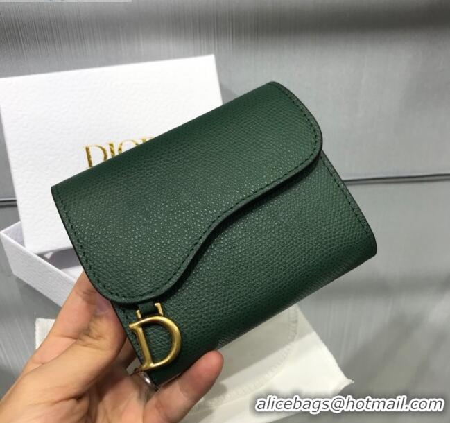 Good Product Dior Saddle Grained Calfskin Mini Flap Wallet CD1311 Green 2019