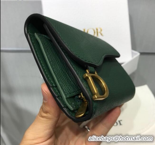 Good Product Dior Saddle Grained Calfskin Mini Flap Wallet CD1311 Green 2019