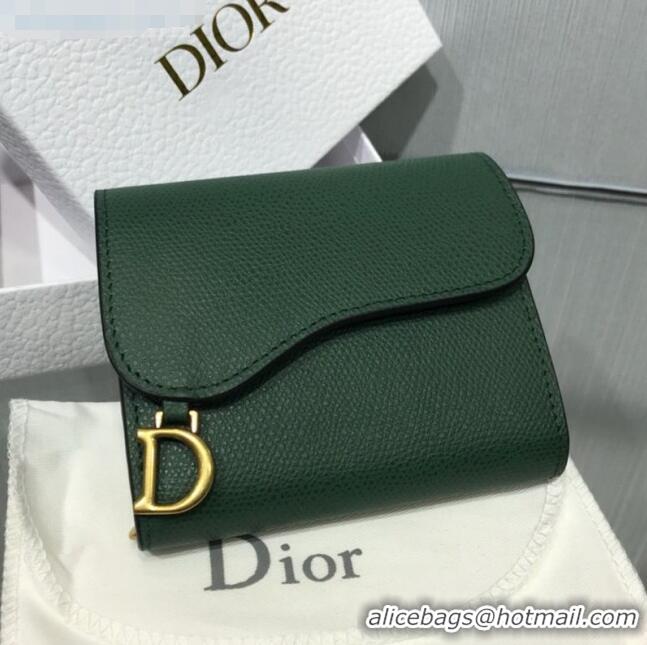 Good Product Dior Saddle Grained Calfskin Mini Flap Wallet CD1311 Green 2019